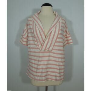 ANN TAYLOR LOFT Top L LARGE Casual Striped Shawl Collar Neck